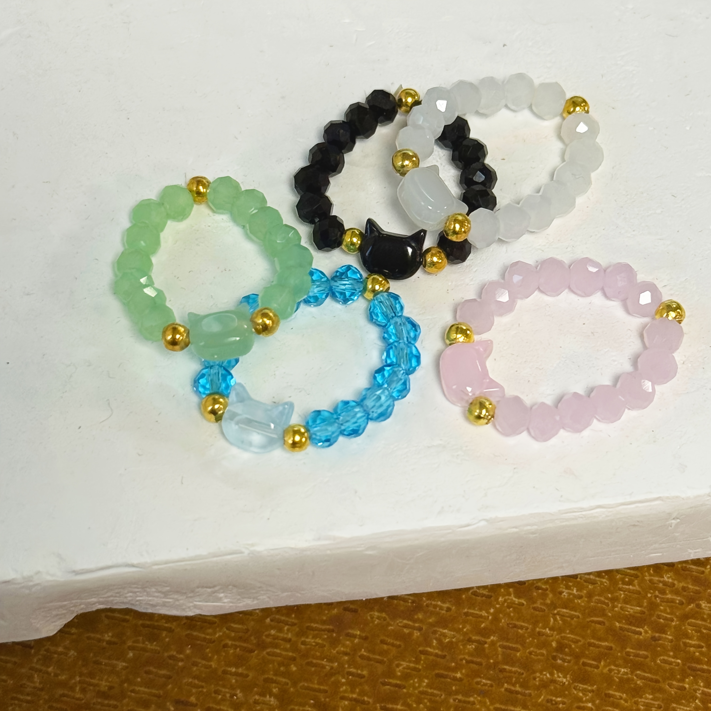 5pcs Cat Theme Beaded Ring Set for Couples, Valentine's Gift